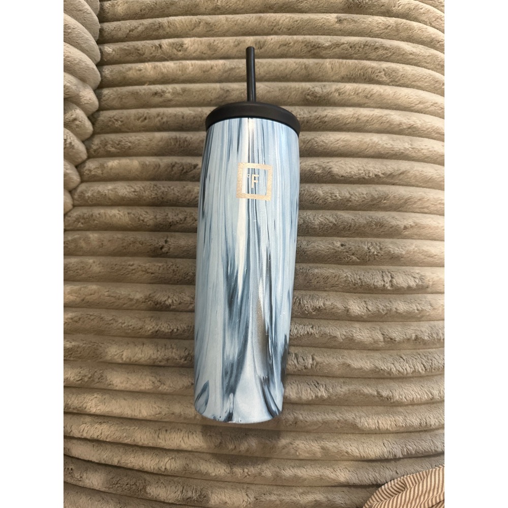 Iron Flask Tumbler 20 oz Stainless Steel Marble Blue Straw Lid‎